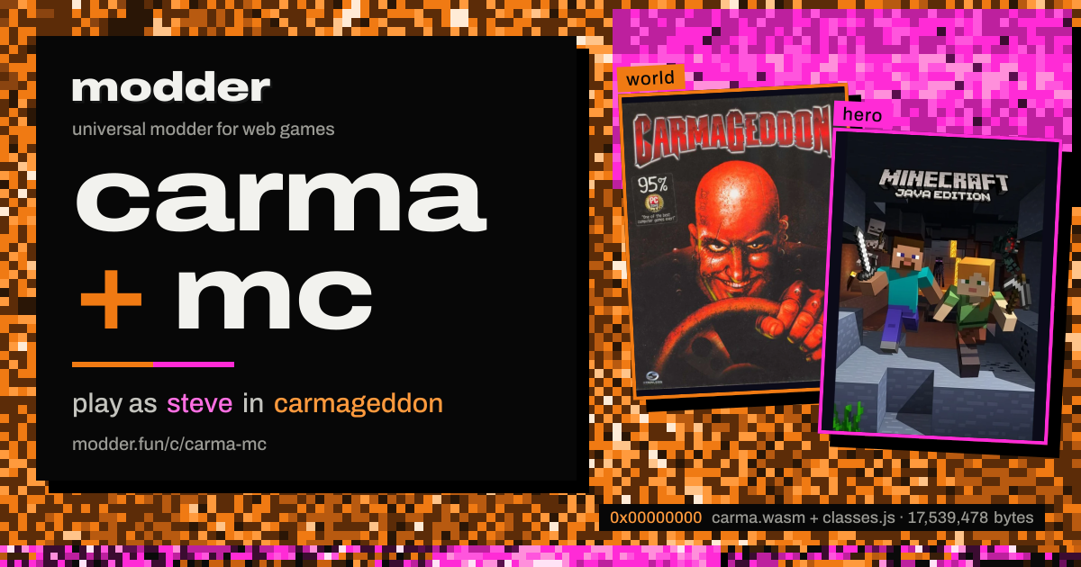 link card: carma + mc, play as steve in carmageddon