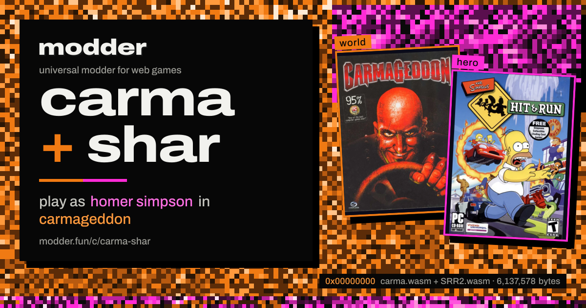 link card: carma + shar, play as homer simpson in carmageddon