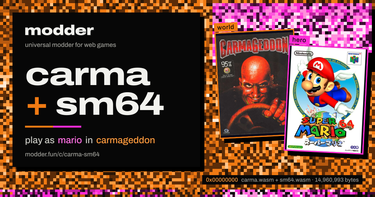 link card: carma + sm64, play as mario in carmageddon