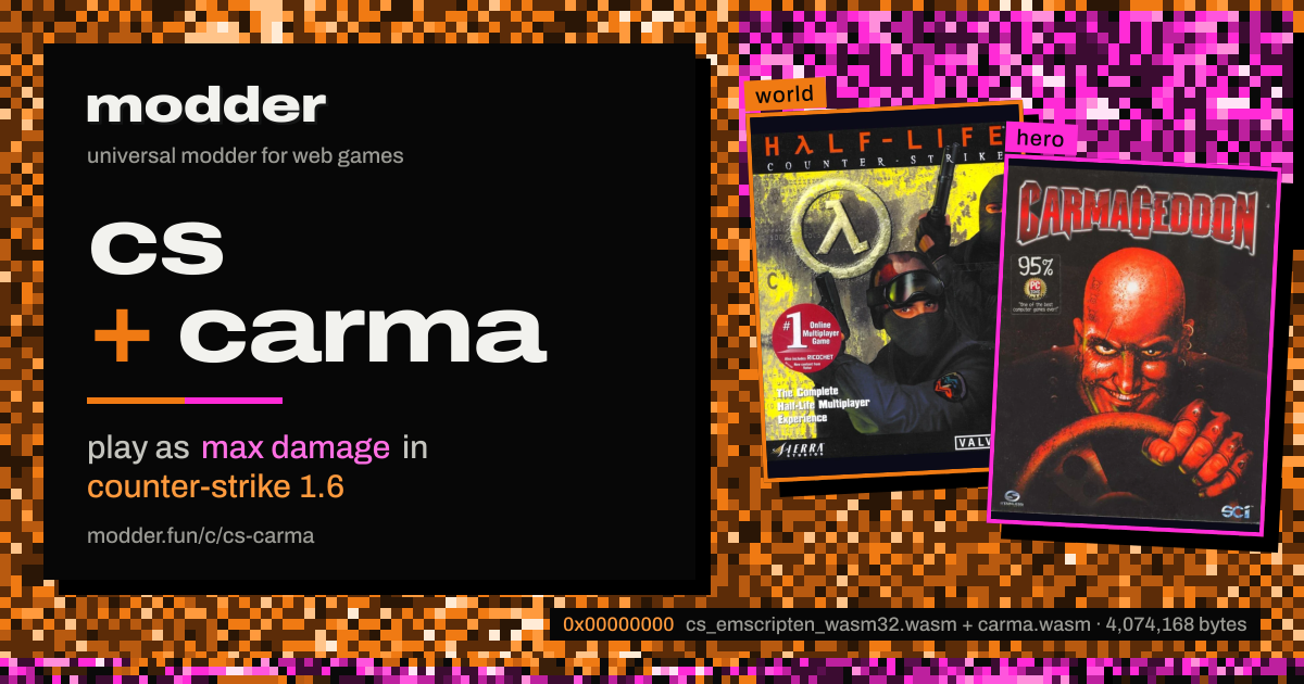 link card: cs + carma, play as max damage in counter-strike 1.6