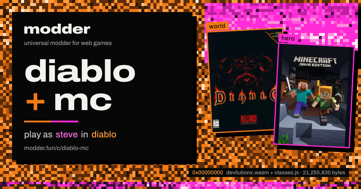 link card: diablo + mc, play as steve in diablo