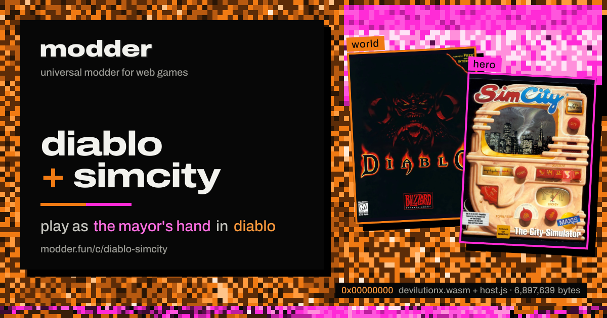 link card: diablo + simcity, play as the mayor's hand in diablo