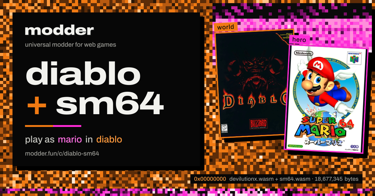 link card: diablo + sm64, play as mario in diablo