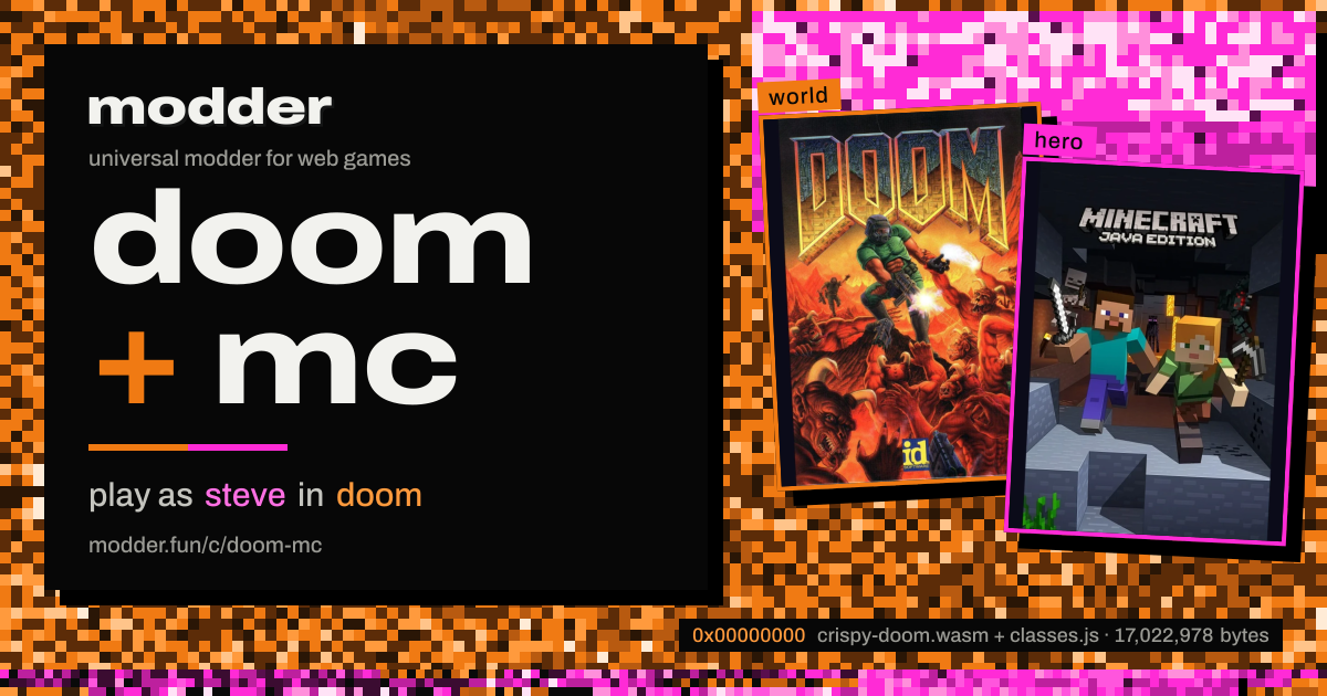 link card: doom + mc, play as steve in doom