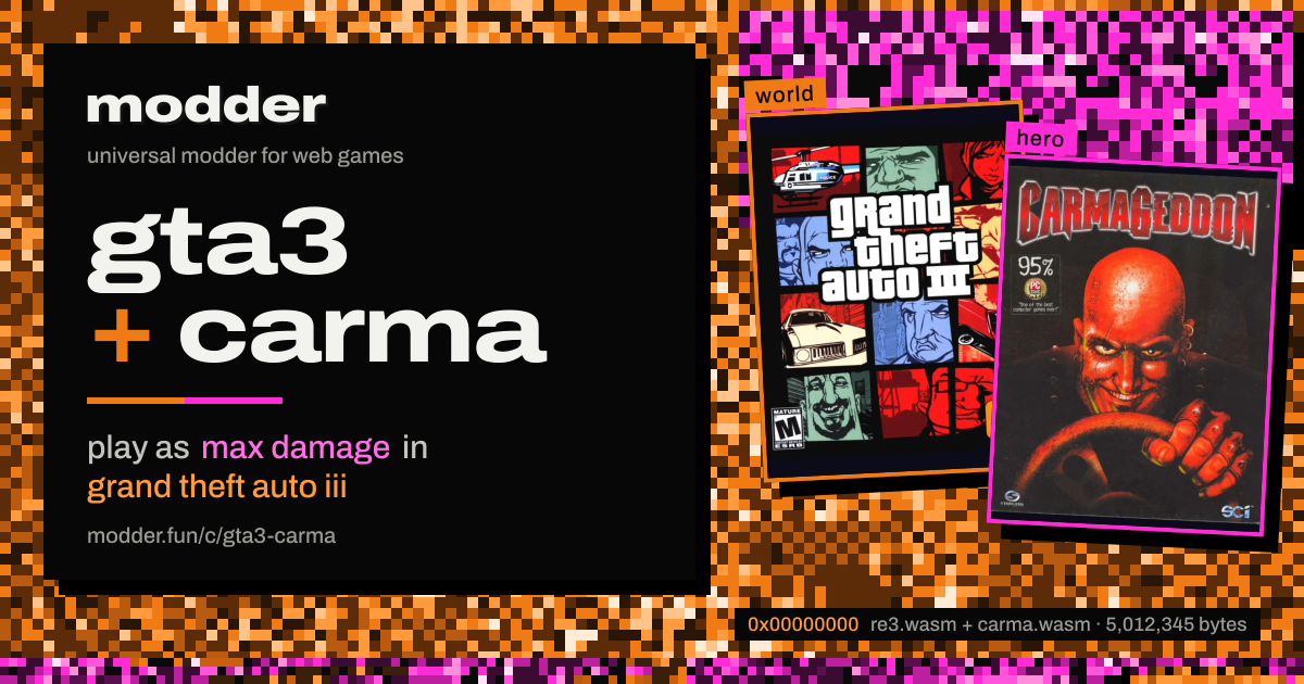 link card: gta3 + carma, play as max damage in grand theft auto iii