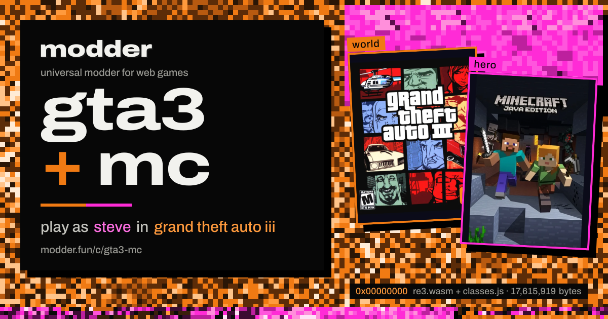 link card: gta3 + mc, play as steve in grand theft auto iii