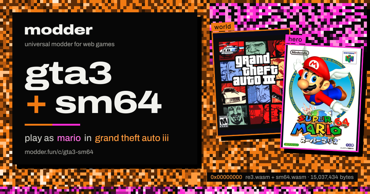 link card: gta3 + sm64, play as mario in grand theft auto iii