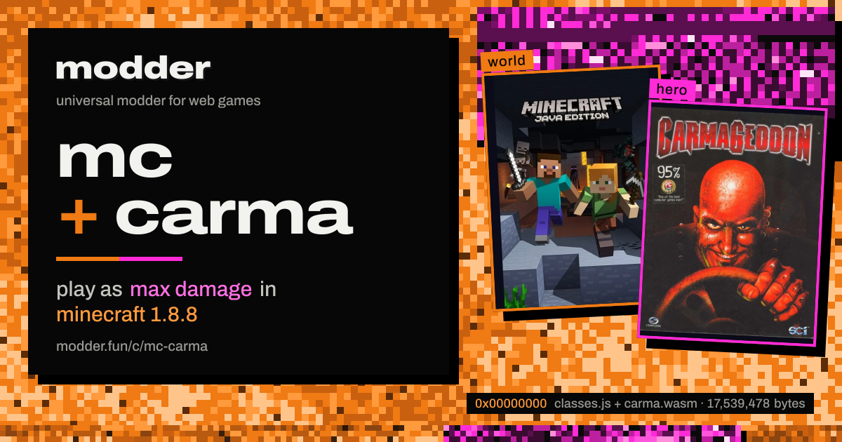 link card: mc + carma, play as max damage in minecraft 1.8.8