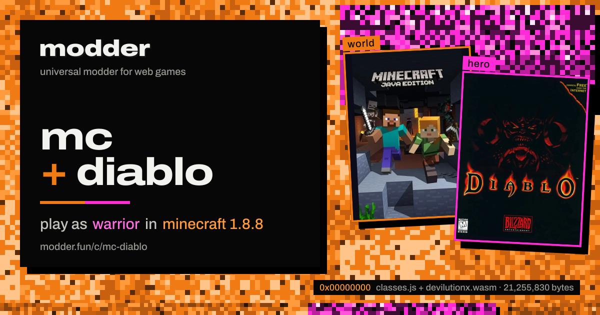 link card: mc + diablo, play as warrior in minecraft 1.8.8