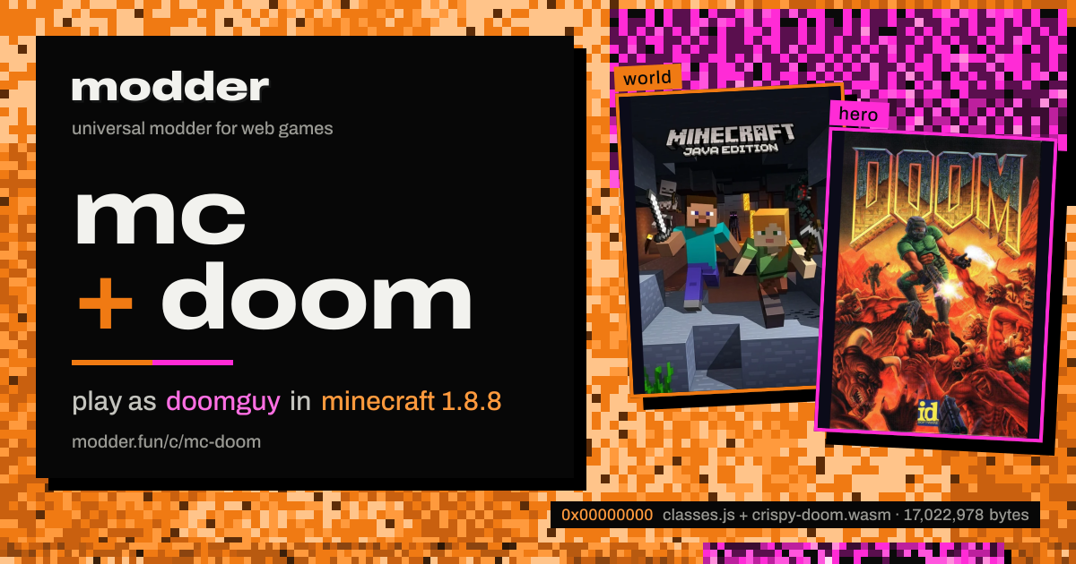 link card: mc + doom, play as doomguy in minecraft 1.8.8