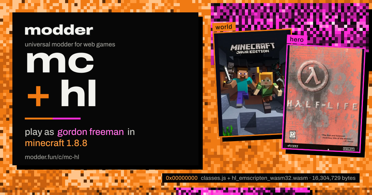 link card: mc + hl, play as gordon freeman in minecraft 1.8.8