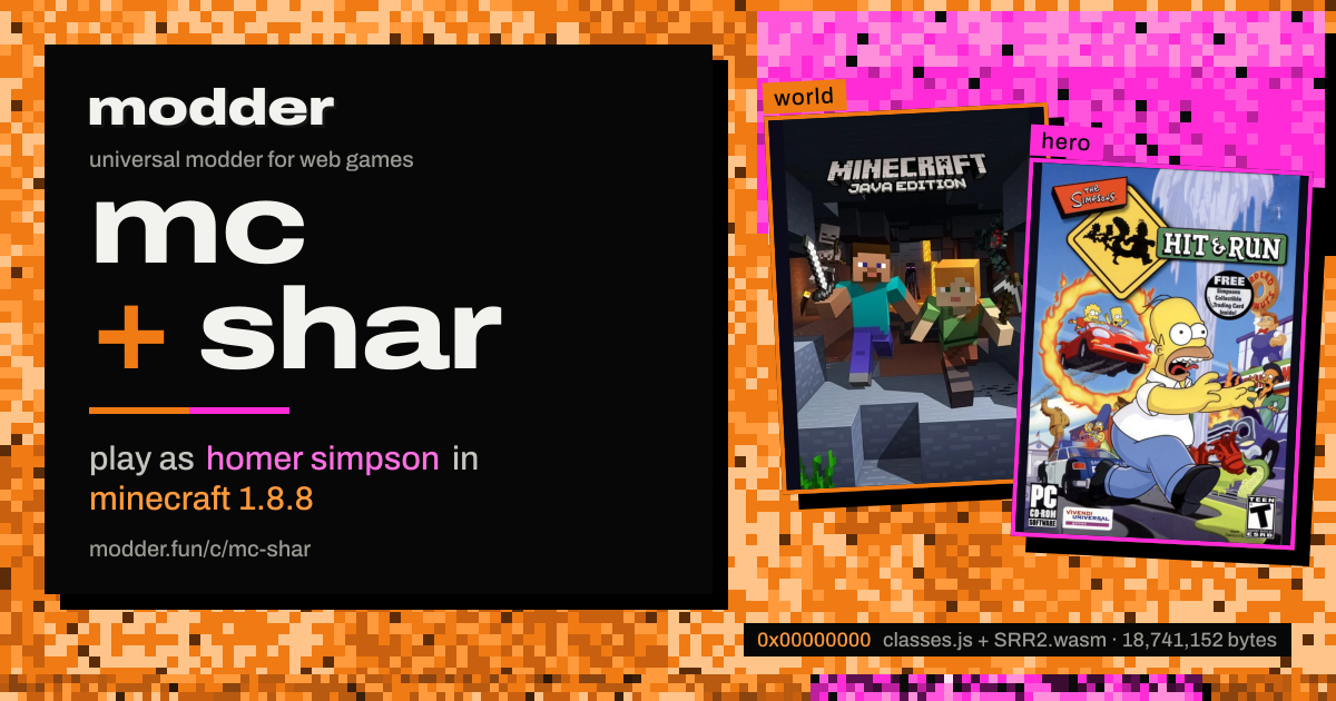 link card: mc + shar, play as homer simpson in minecraft 1.8.8