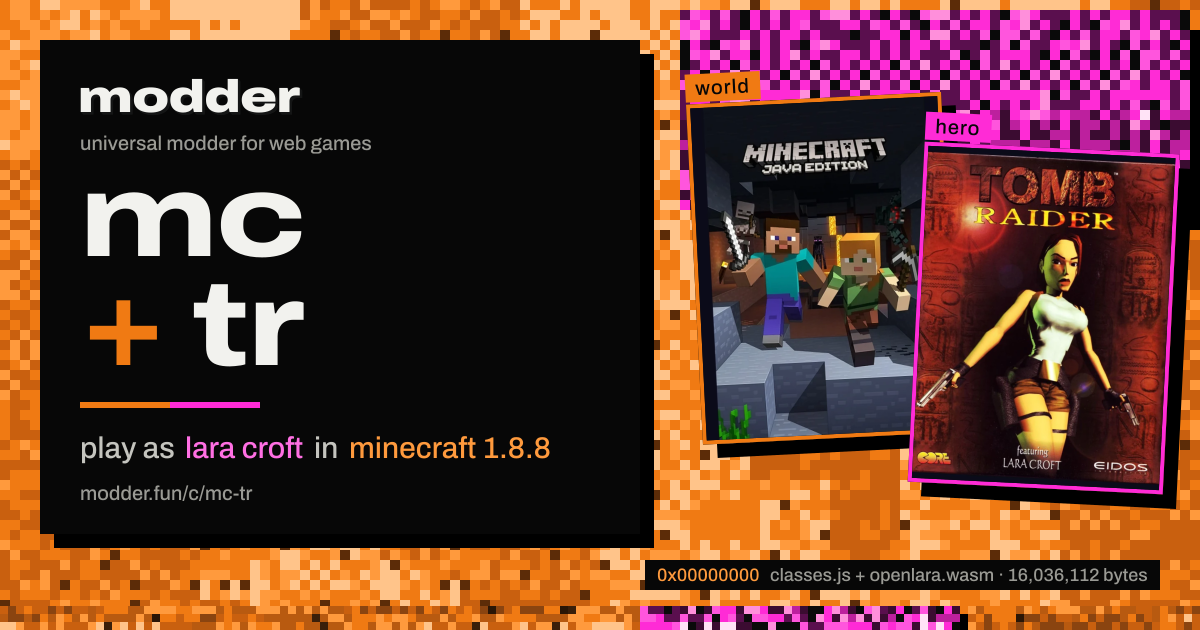 link card: mc + tr, play as lara croft in minecraft 1.8.8