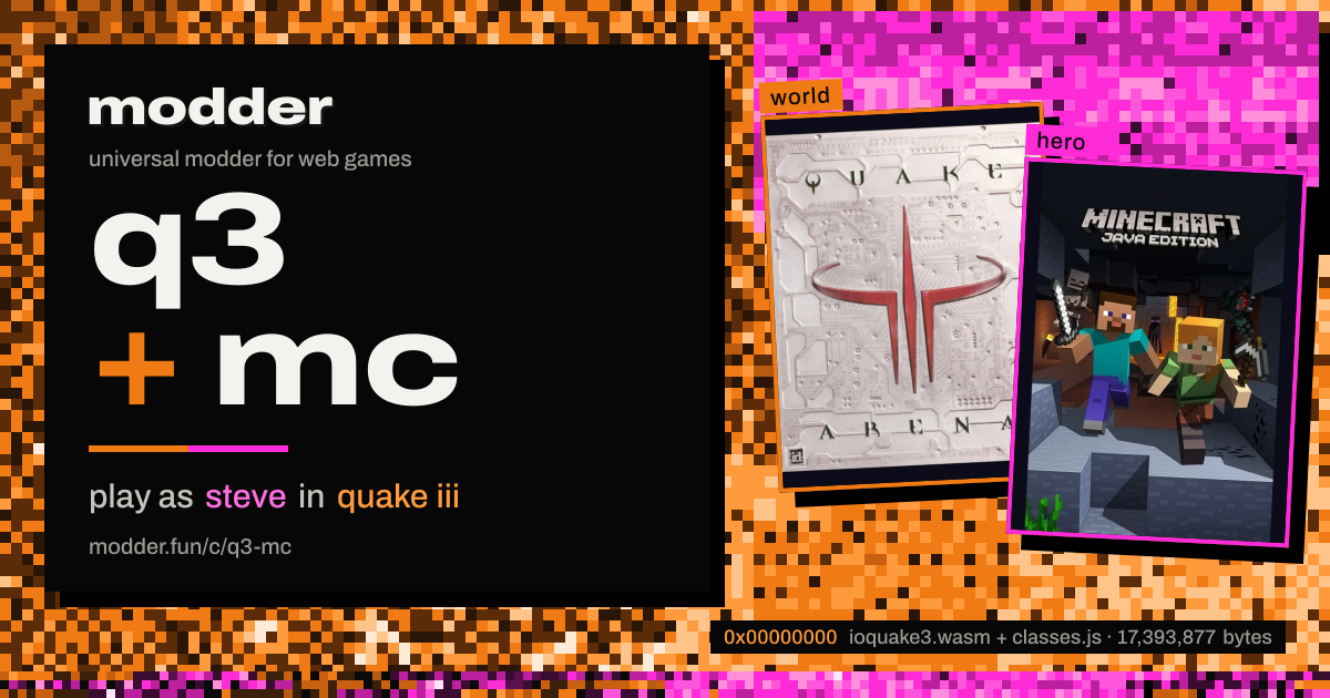 link card: q3 + mc, play as steve in quake iii