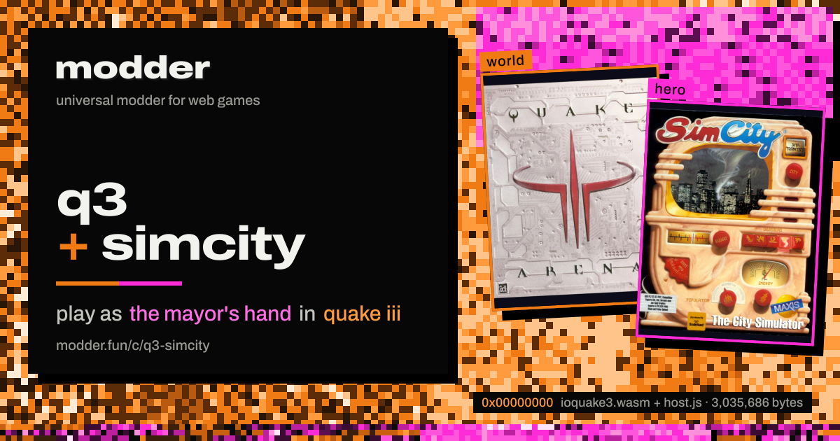 link card: q3 + simcity, play as the mayor's hand in quake iii