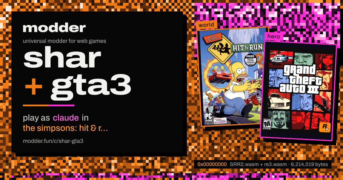 link card: shar + gta3, play as claude in the simpsons: hit & run