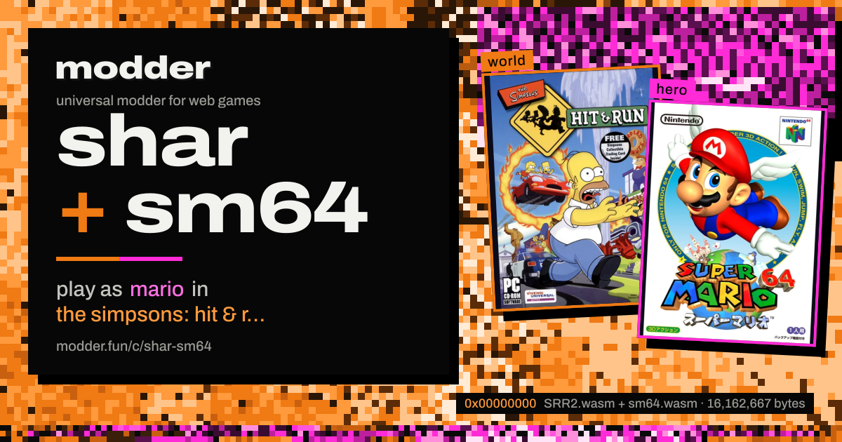 link card: shar + sm64, play as mario in the simpsons: hit & run