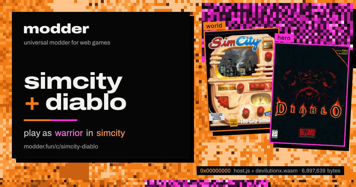 link card: simcity + diablo, play as warrior in simcity