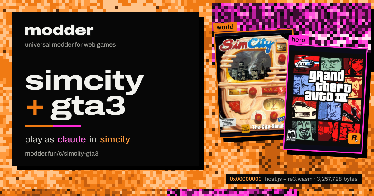 link card: simcity + gta3, play as claude in simcity