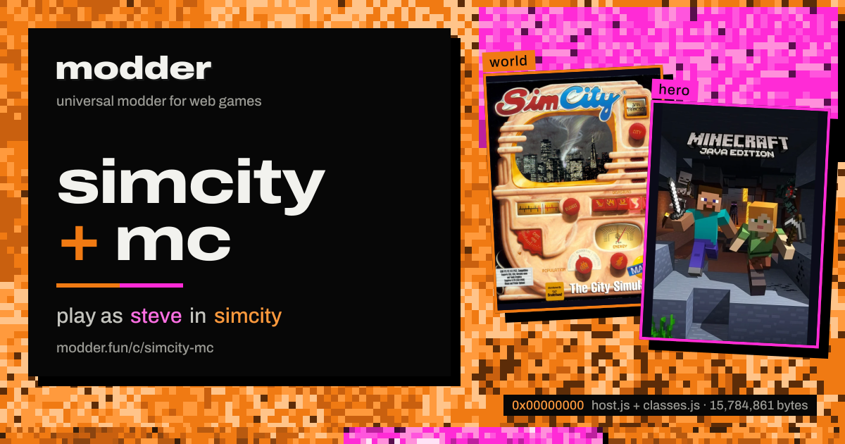 link card: simcity + mc, play as steve in simcity