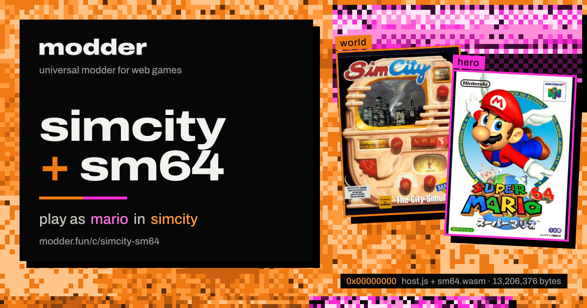 link card: simcity + sm64, play as mario in simcity