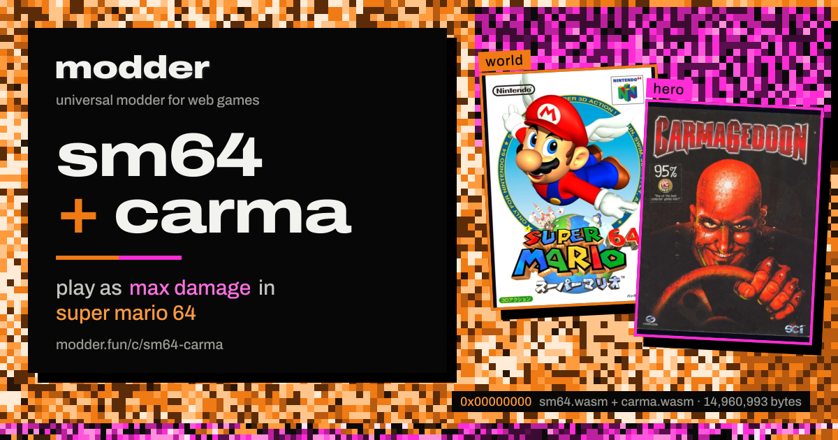 link card: sm64 + carma, play as max damage in super mario 64