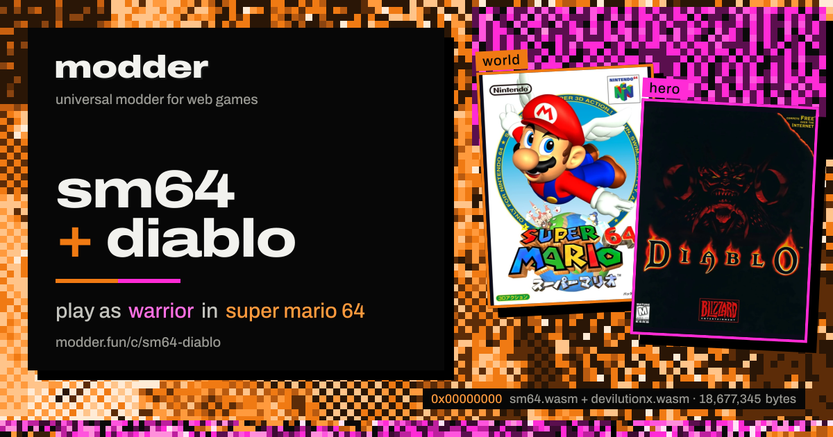 link card: sm64 + diablo, play as warrior in super mario 64