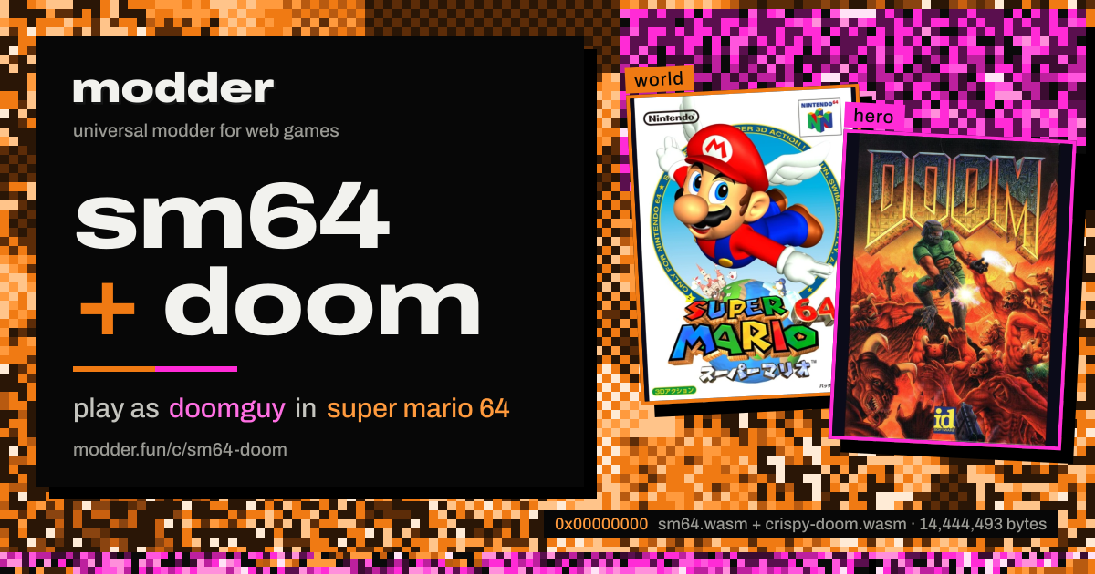 link card: sm64 + doom, play as doomguy in super mario 64