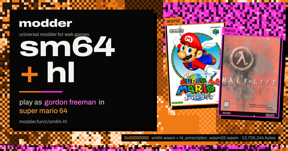 link card: sm64 + hl, play as gordon freeman in super mario 64