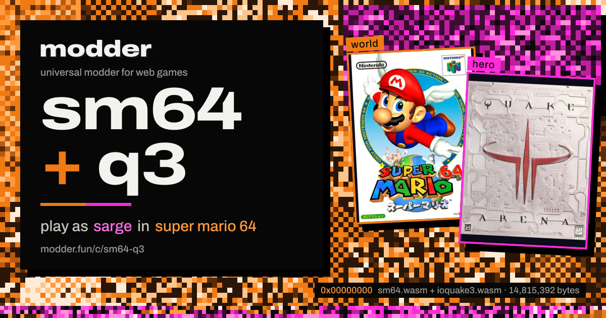 link card: sm64 + q3, play as sarge in super mario 64