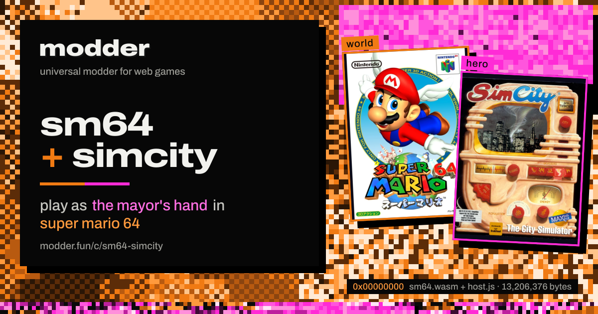 link card: sm64 + simcity, play as the mayor's hand in super mario 64