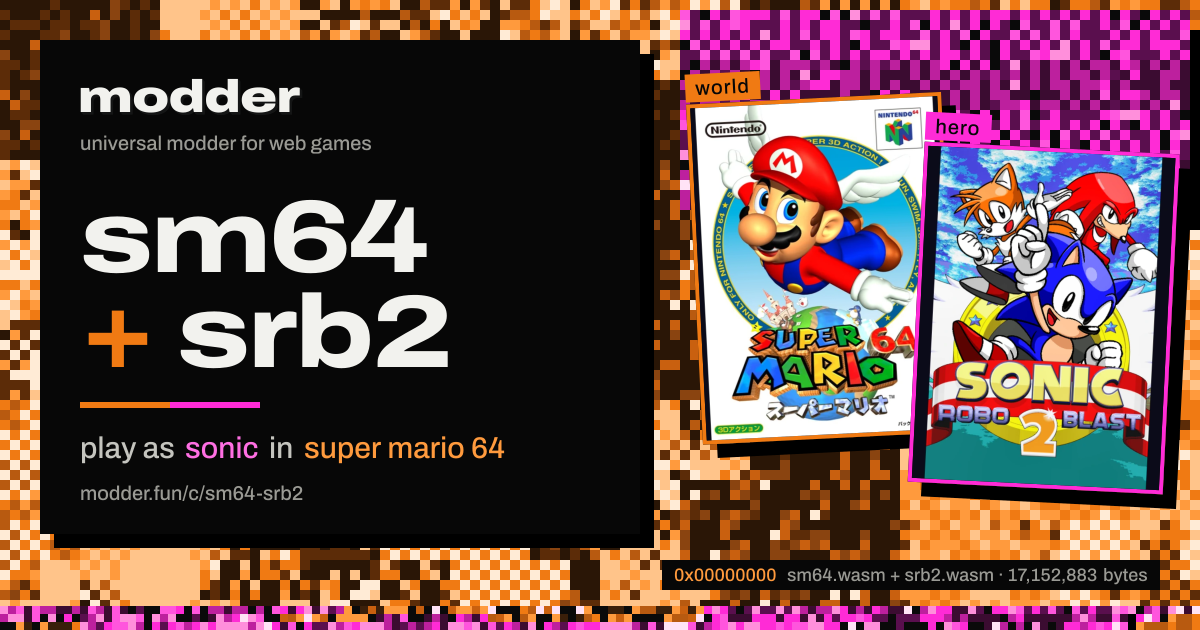 link card: sm64 + srb2, play as sonic in super mario 64
