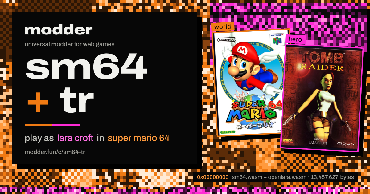 link card: sm64 + tr, play as lara croft in super mario 64