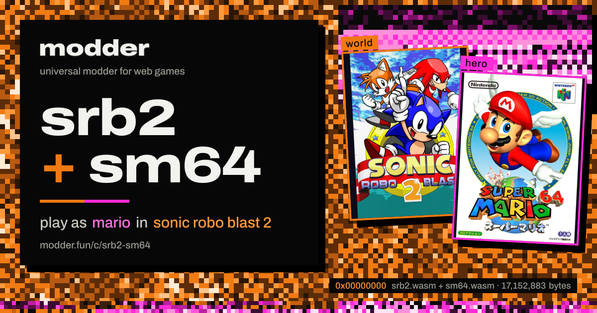 link card: srb2 + sm64, play as mario in sonic robo blast 2