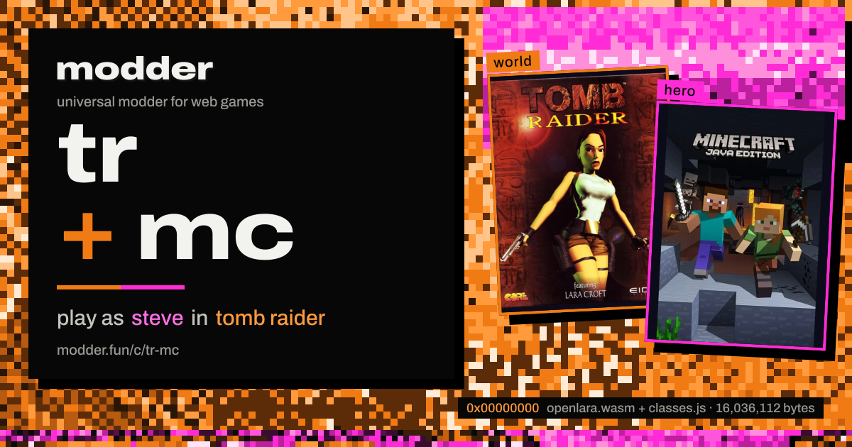 link card: tr + mc, play as steve in tomb raider