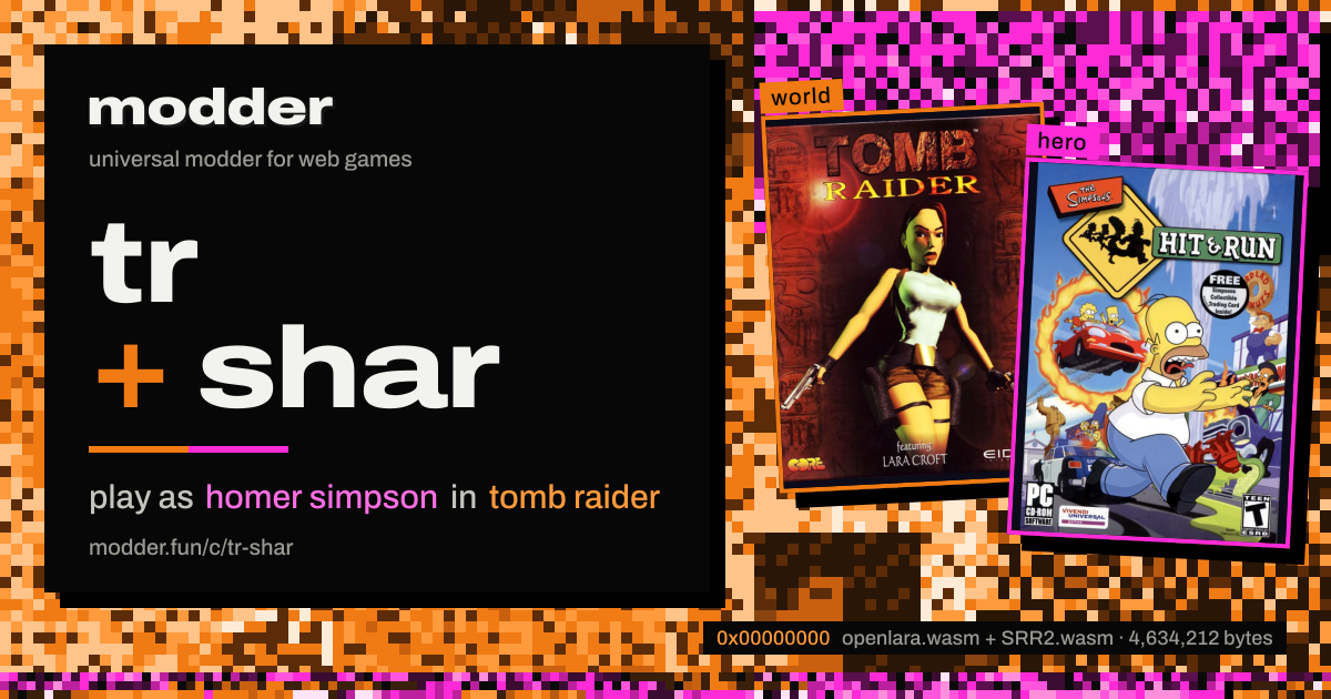 link card: tr + shar, play as homer simpson in tomb raider