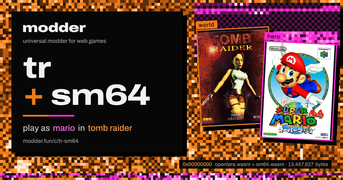 link card: tr + sm64, play as mario in tomb raider