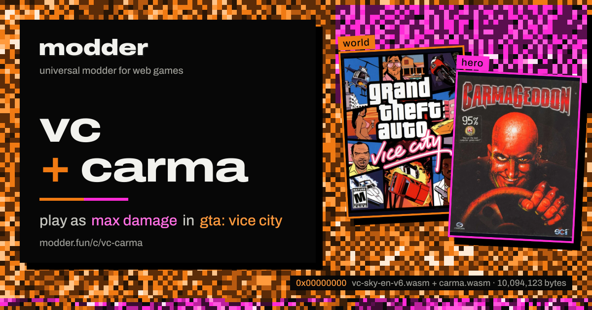 link card: vc + carma, play as max damage in gta: vice city