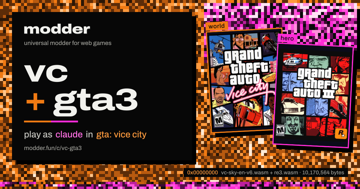 link card: vc + gta3, play as claude in gta: vice city