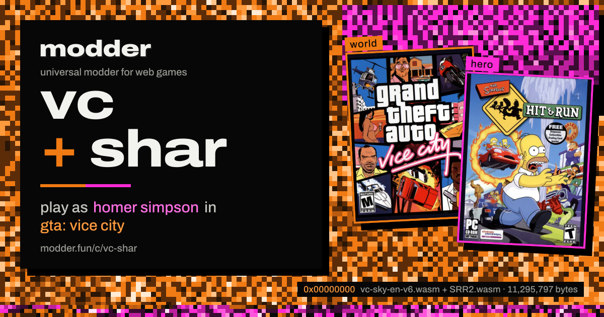 link card: vc + shar, play as homer simpson in gta: vice city