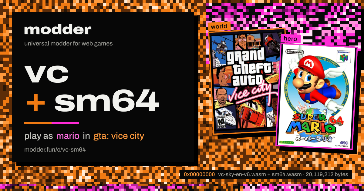link card: vc + sm64, play as mario in gta: vice city